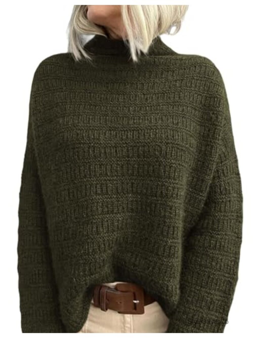 Mock Neck Oversized Sweater Long Sleeve Pullover Knit Jumper